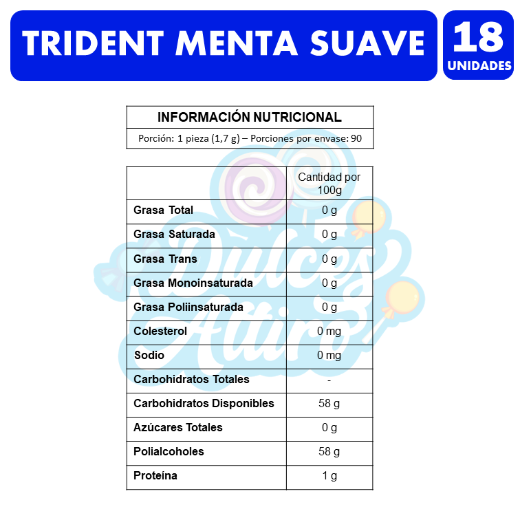 Trident Azul - Chicle Sabor Menta Suave (Caja Con 18 Uni)-2