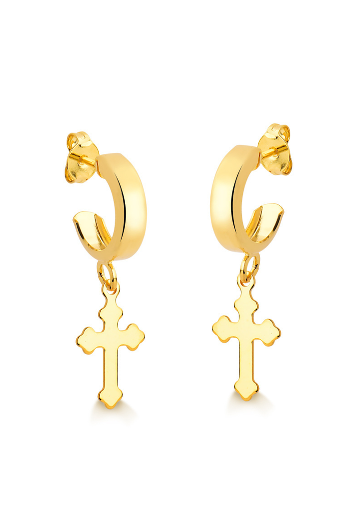 AROS MUJER ARGOLLAS ORO LAMINADO CRUZ PEQUEÑA - DORADO-0