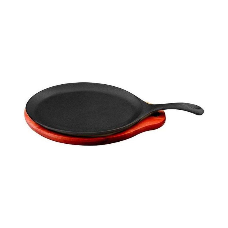 Plancha oval 24 cm Fierro y Base Madera Negro Lugano