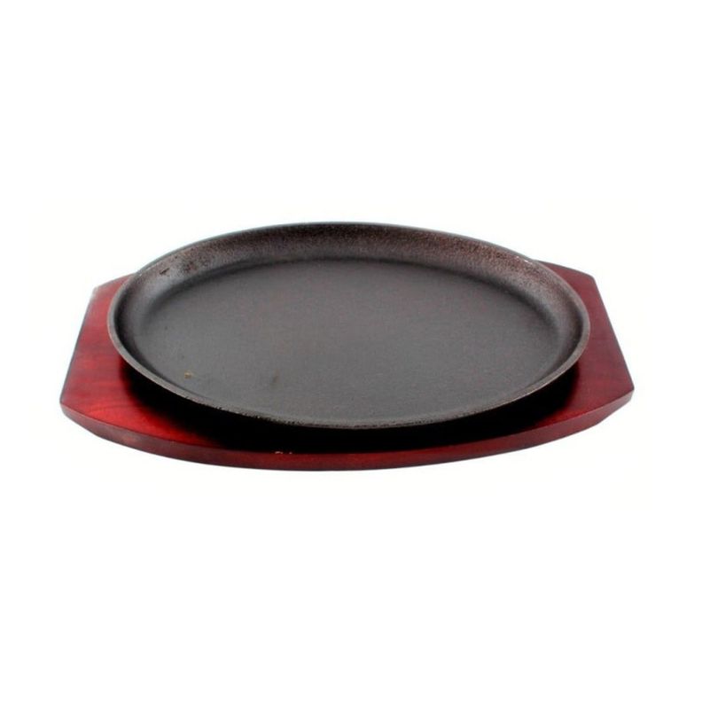 Sarten Ovalado Fierro con Base Madera 28x18cm Negro Lugano