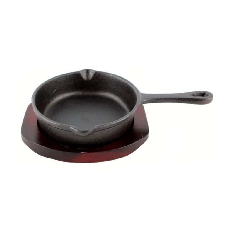 Sarten Fierro 13cm con Base de Madera Negro Lugano