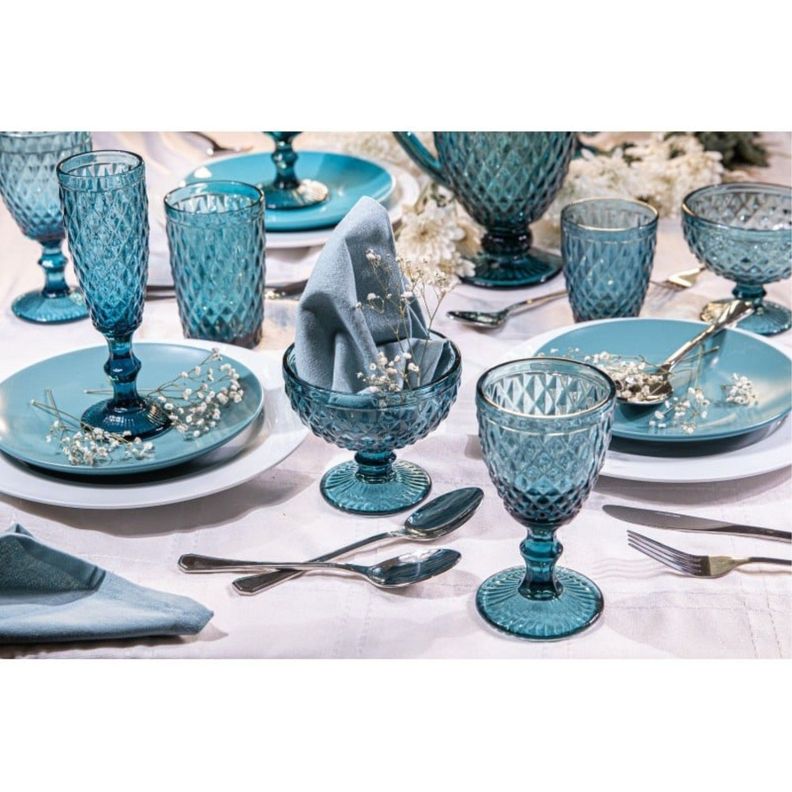 Set 4 Copas Helado 30cl Azul Diamante Vidrio Lugano-2