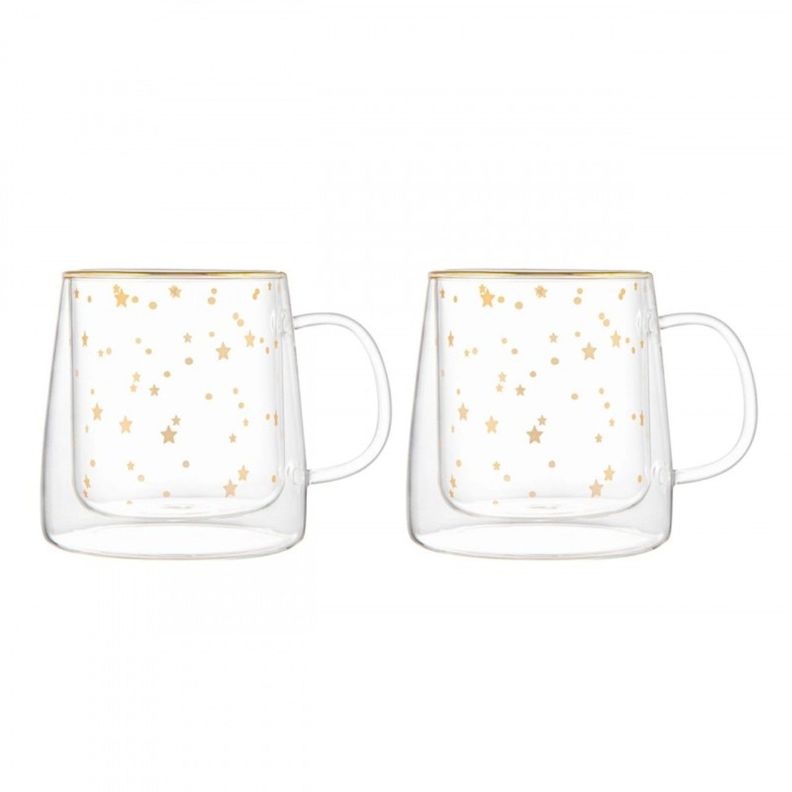 Set 2 Tazas Doble Pared 250ml Vidrio Borosilicato Lugano Transparente