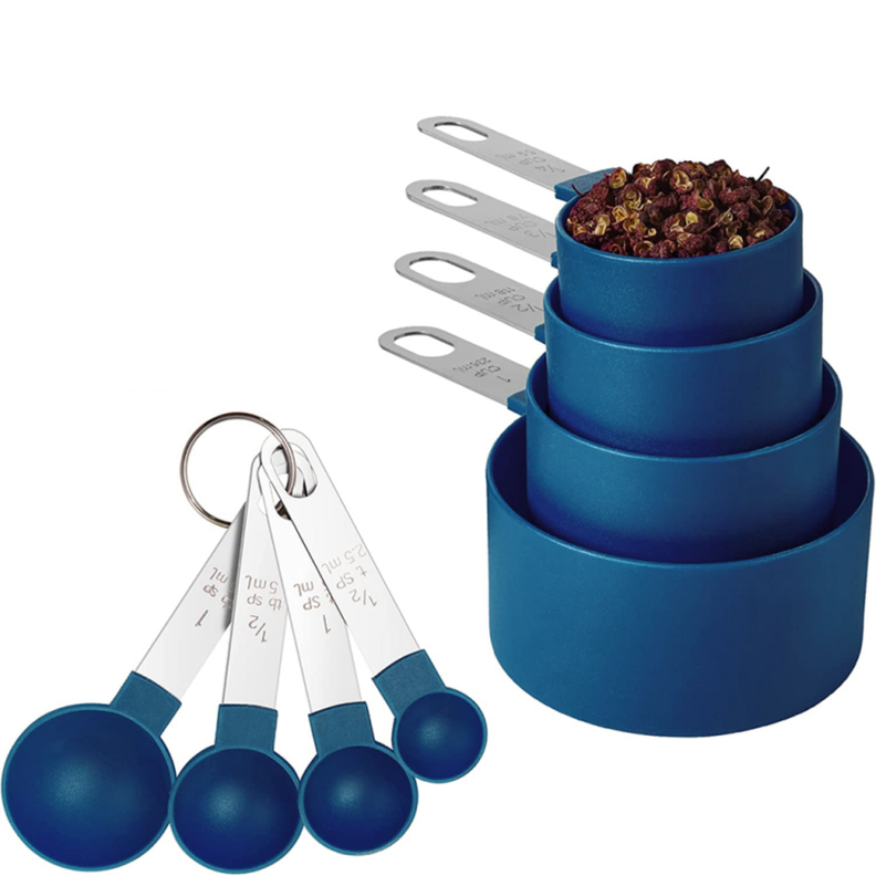 Set 8pzs Tazas y Cucharas Medidoras Silicona Azul FTA-0