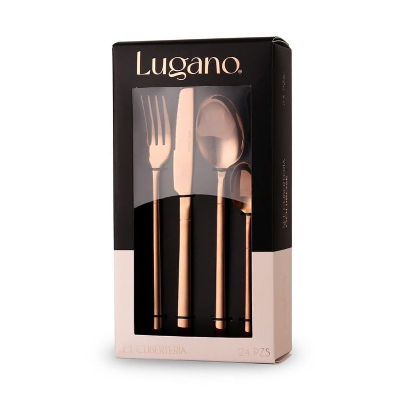 Set Cubertería 24 Pzs Goldrose Acero Rosado Lugano-2