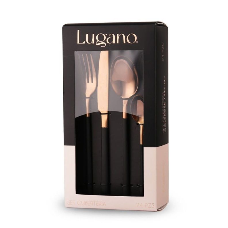 Set Cubertería 24 Pzs Goldrose/Negro Acero Inoxidable Lugano-2