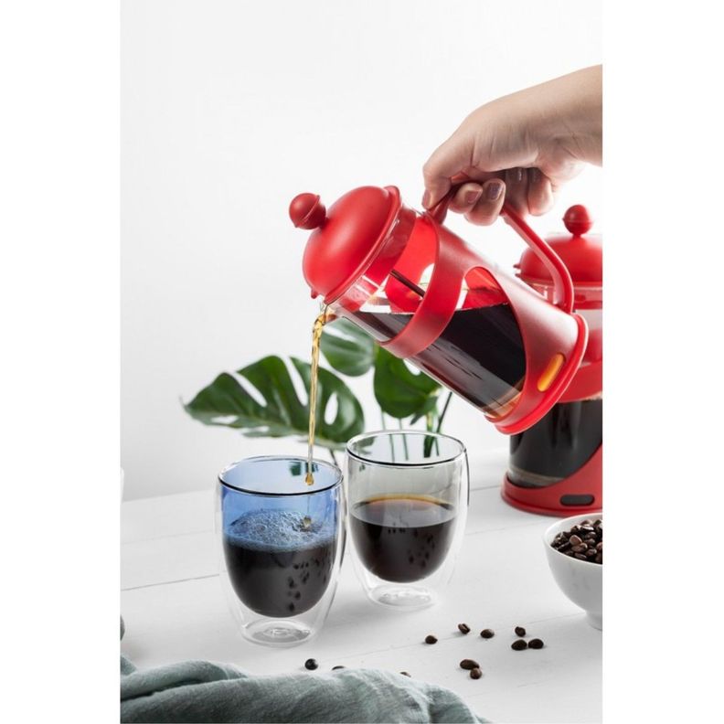 Cafetera Francesa Vidrio Borosilicato 600ml Rojo Cali Lugano-2