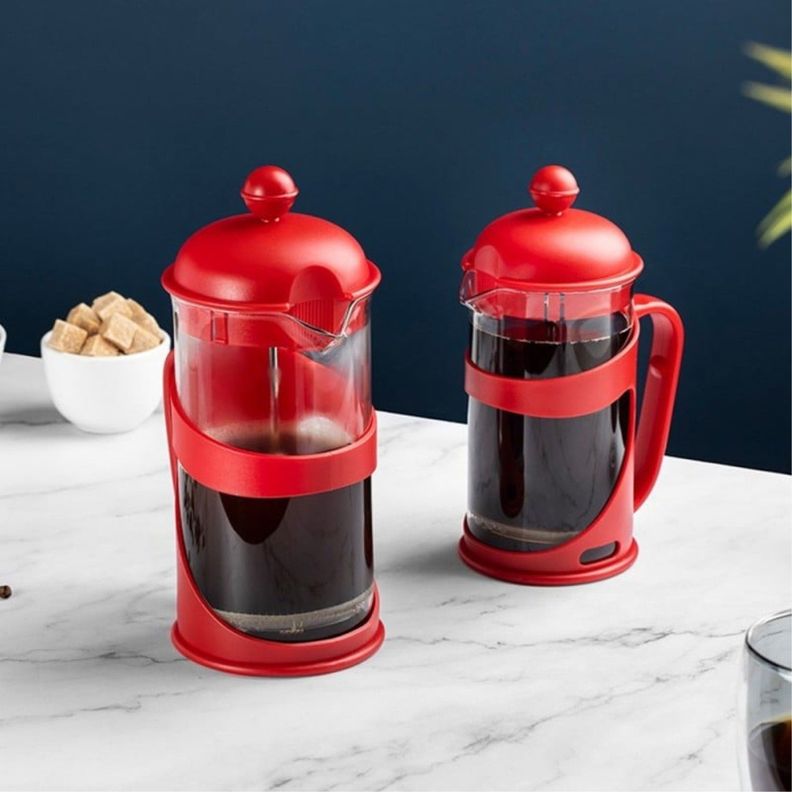 Cafetera Francesa Vidrio Borosilicato 600ml Rojo Cali Lugano-3