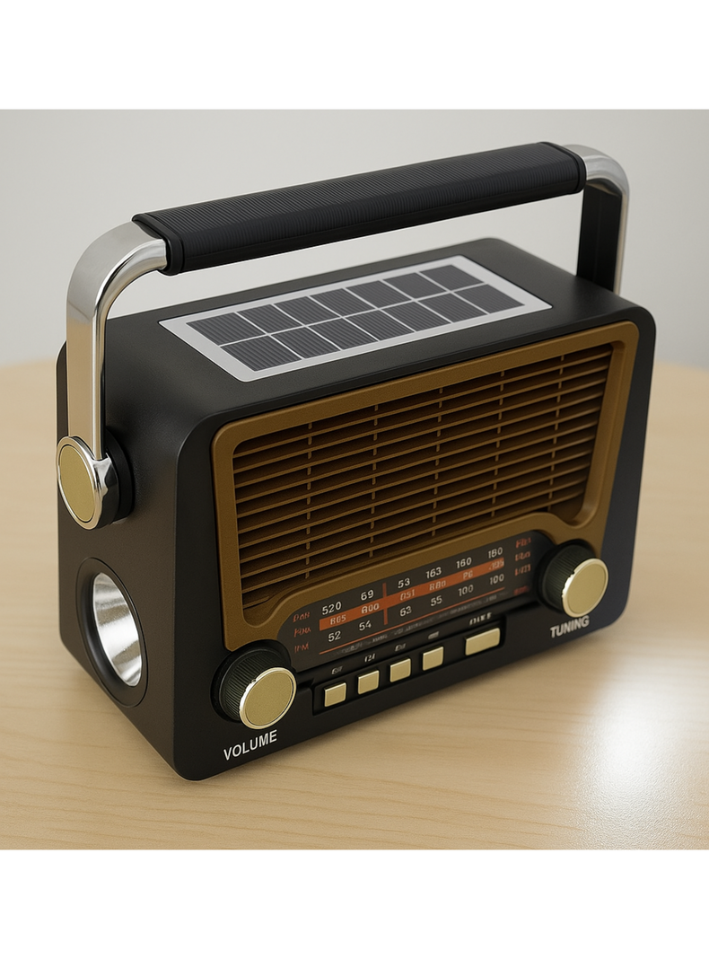 Radio Vintage+panel Solar+linterna+bt+tf+usb-5