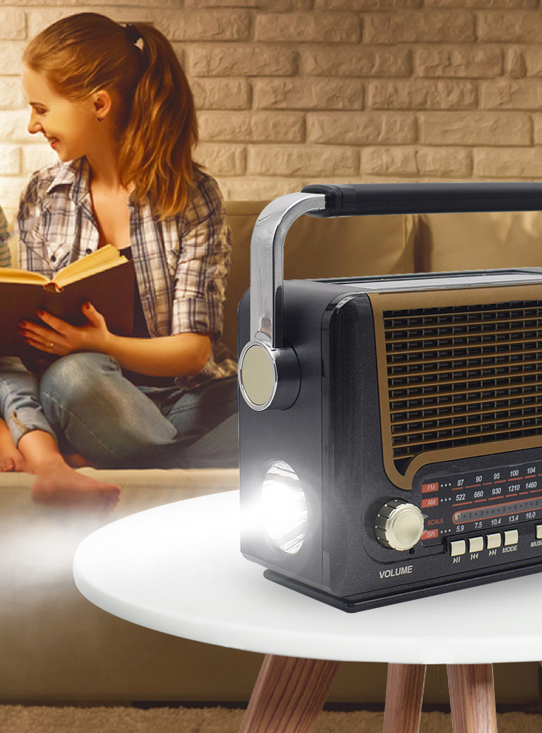 Radio Vintage+panel Solar+linterna+bt+tf+usb-6