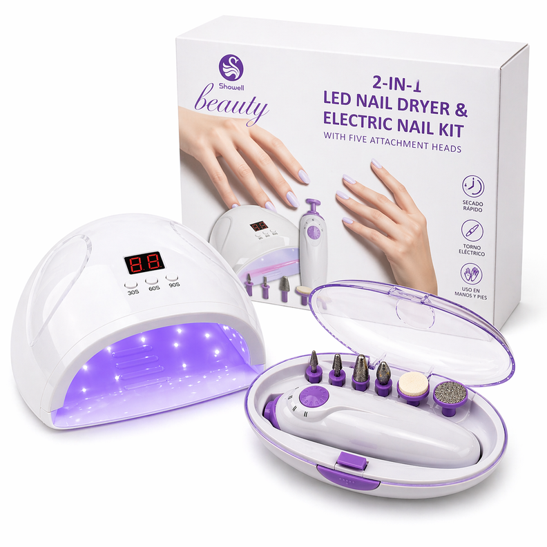 Kit Manicure Lampara LED Unas 12W Y Torno Con 5 Cabezales Blanco