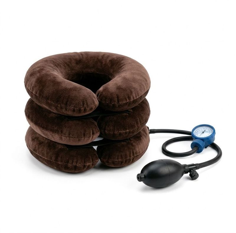 Almohadilla Cervical Inflable Premium Traccion y Alivio Instantaneo Cafe