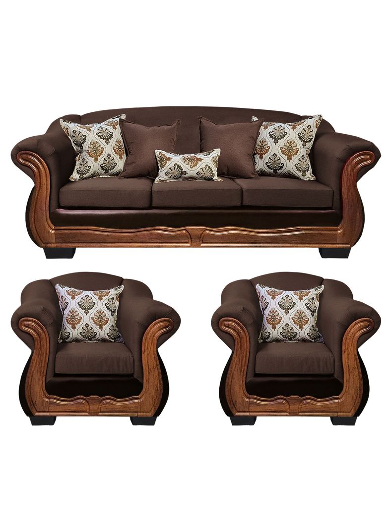 Living Con Resorte Estructural 6 Cuerpos Bufalo 4+1+1 Chenille+PU X Cafe Oscuro