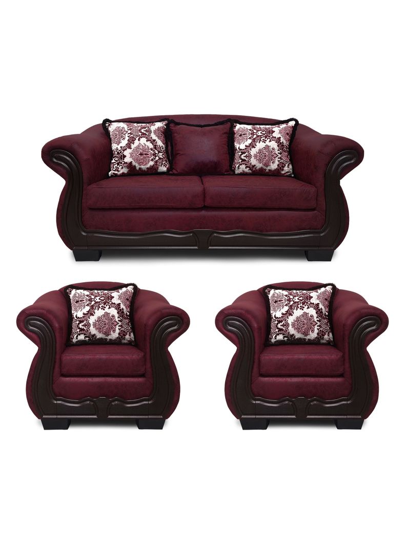 Living Con Resorte Estructural 5 Cuerpos 3+1+1 Grand Bufalo Envejecido Burdeo Version PREMIUM