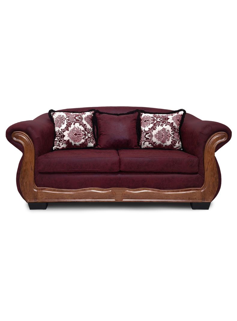 Sofa Con Resorte Estructural 3 Cuerpos Grand Bufalo Envejecido Burdeo Version PREMIUM