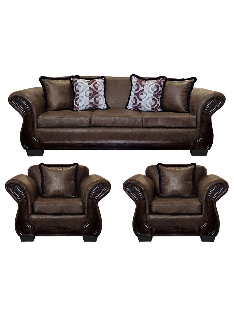 Living Con Resorte Estructural 6 Cuerpos 4+1+1 Finis Envejecido   Cafe Oscuro