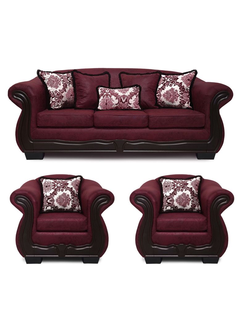 Living Con Resorte Estructural 6 Cuerpos 4+1+1 Grand Bufalo Envejecido Burdeo Version PREMIUM