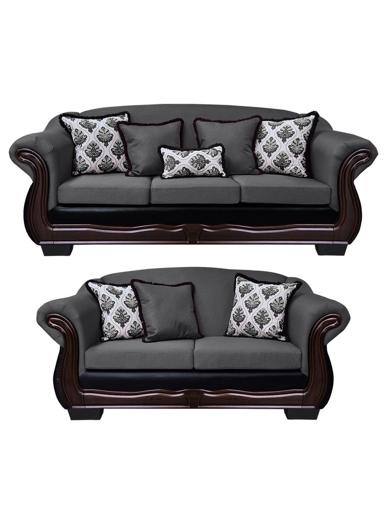 Living Con Resorte Estructural 7 Cuerpos Bufalo 4+3 Chenille+PU Gris
