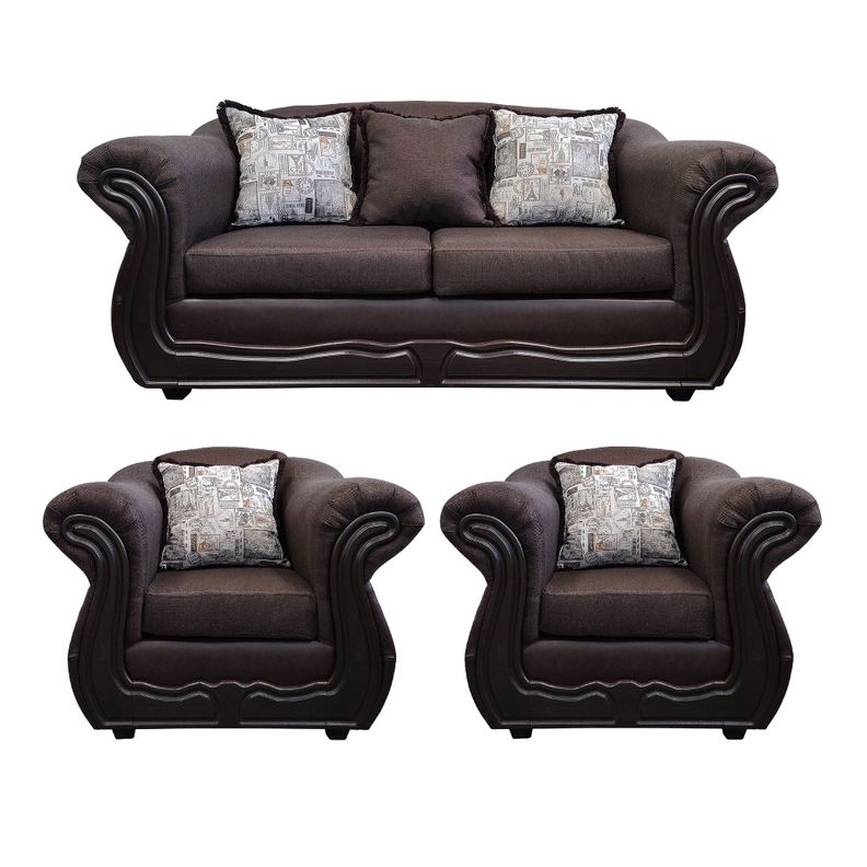 Living Con Resorte Estructural 5 Cuerpos 3+1+1 Grand Bufalo Chocolate Rayado Version PREMIUM Cafe