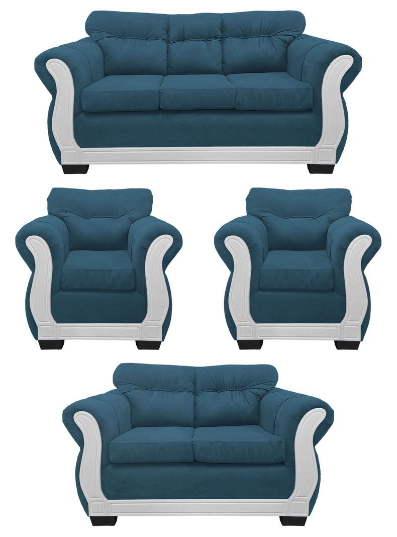 Living Con Resorte Estructural 7 Cuerpos 3+2+1+1 Taurus Chenille Premium Edicion Limitada Azul Petroleo