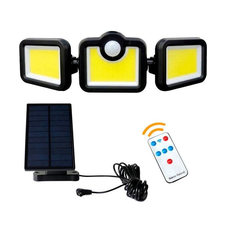 Foco Solar Triple con Sensor de Movimiento y Control Remoto COB-1