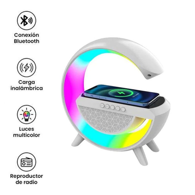 Parlante Bluetooth con Cargador Inalámbrico, Radio FM y Lámpara Rgb-1