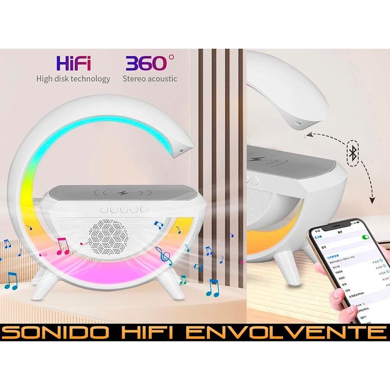 Parlante Bluetooth con Cargador Inalámbrico, Radio FM y Lámpara Rgb-2