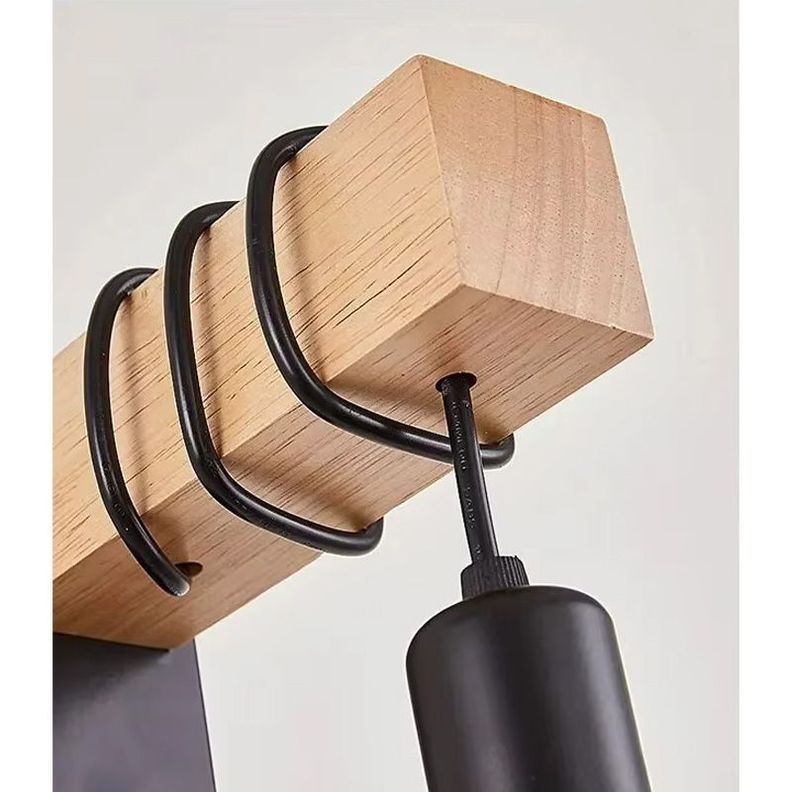 Aplique de Pared de Madera con Base Metálica Negra-5