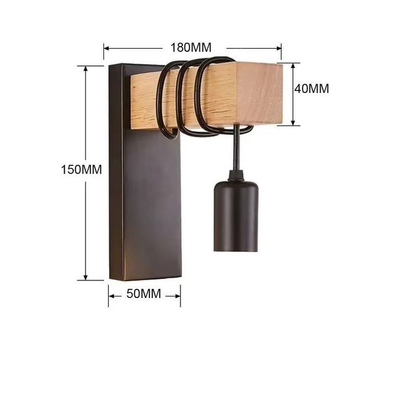 Aplique de Pared de Madera con Base Metálica Negra-6