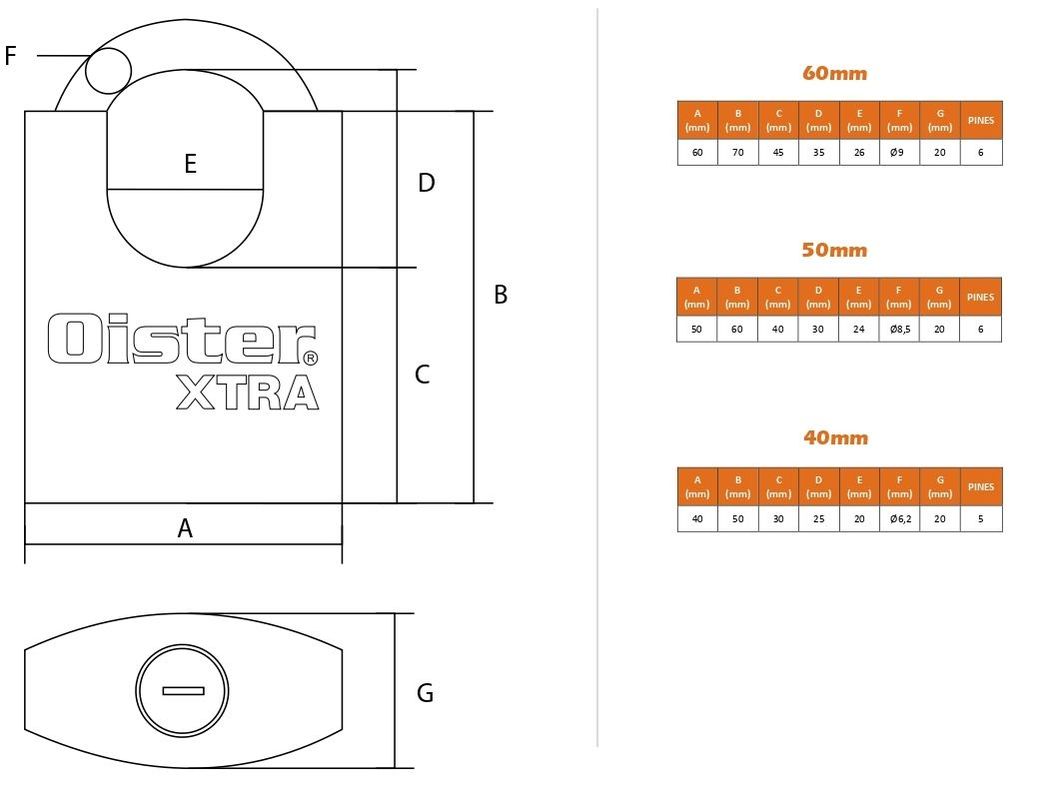 Candado Oister XTRA Hombros 60mm - Fierro Bronce-2
