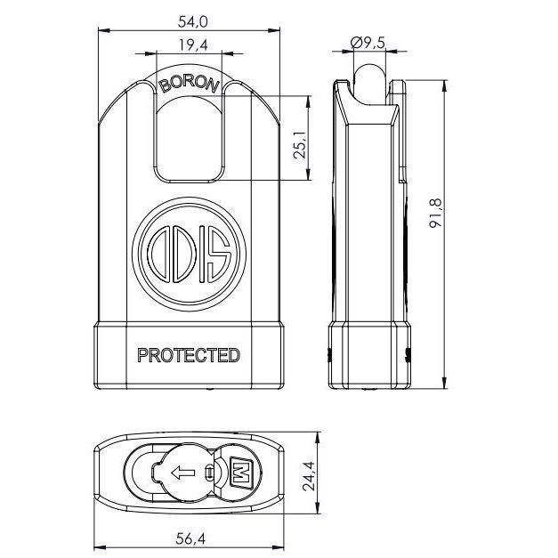 Candado Odis M50S Protected 54mm Hombros - Negro-1