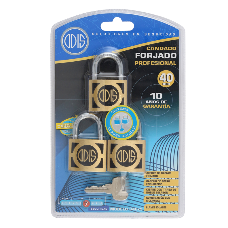 Pack 3 Candados Odis 340 40mm Llaves Iguales-5