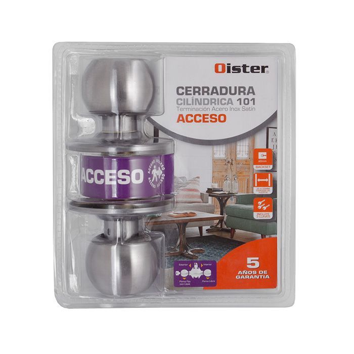Cerradura Cilíndrica Oister 101 Acceso - Plata Satin-6