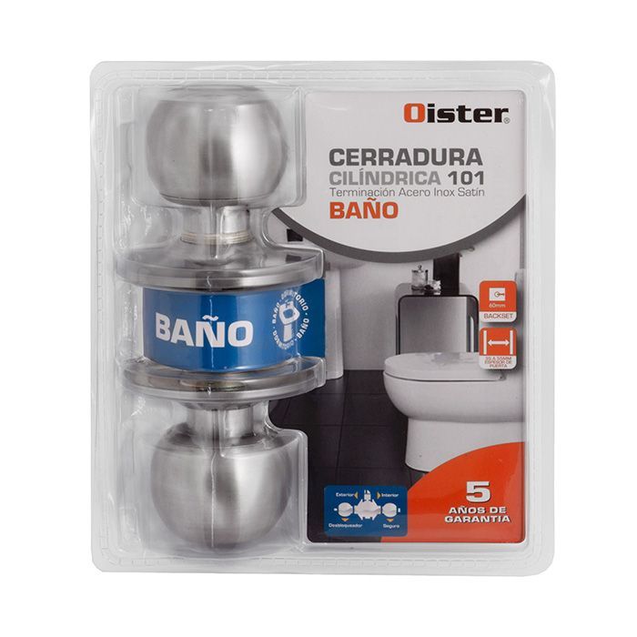 Cerradura Cilíndrica Oister 101 Baño - Plata Satin-5