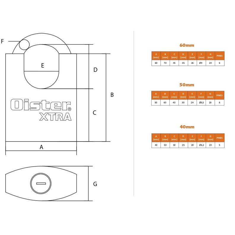 Candado Oister XTRA Hombros 60mm - Fierro Bronce-4