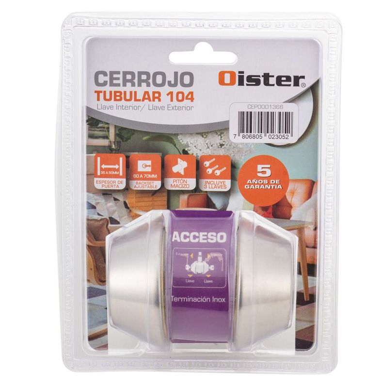 Cerrojo Tubular Oister 104 Llave-Llave - Plata-6