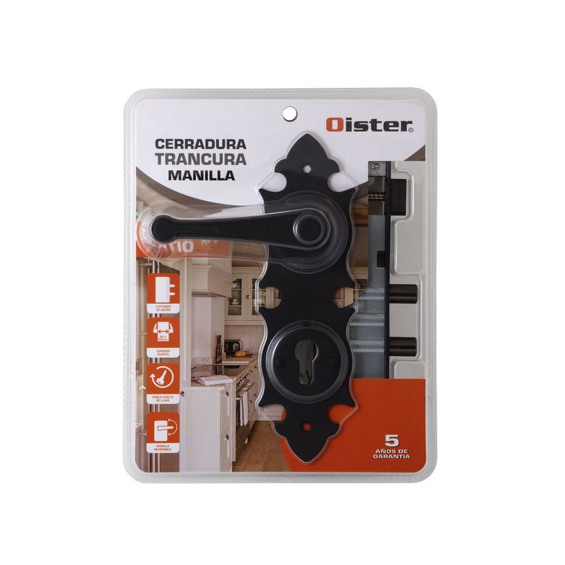Cerradura Embutir Con Placa Oister Trancura Manilla Interior - Negro-2