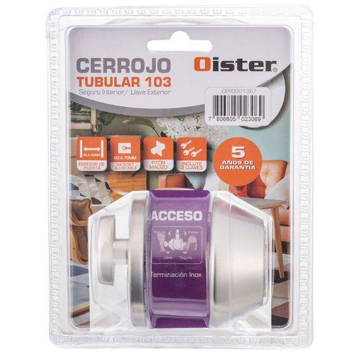 Cerrojo Tubular Oister 103 Llave-Seguro - Plata-8