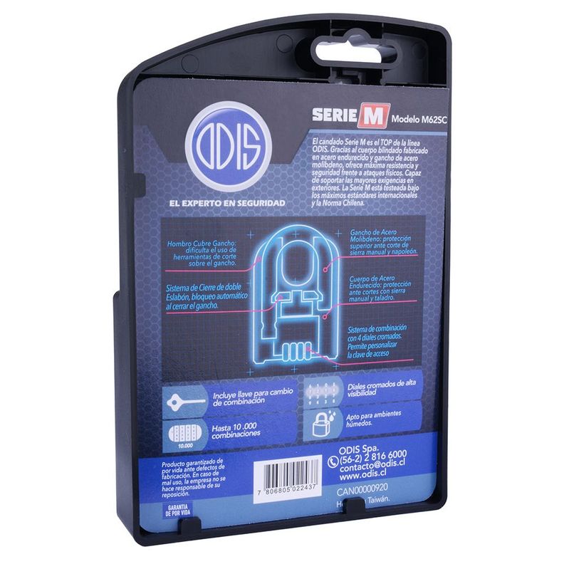 Candado Odis M62SC 62mm Combinación Hombros - Negro-4