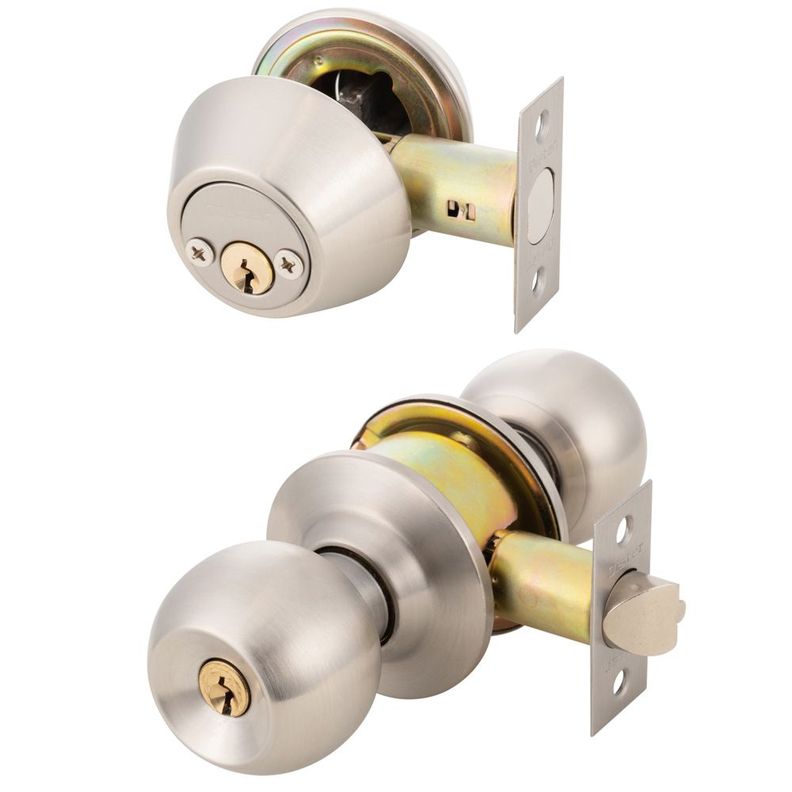 Kit Oister Cerradura Cilíndrica Acceso + Cerrojo Tubular Llave-Llave - Plata-0