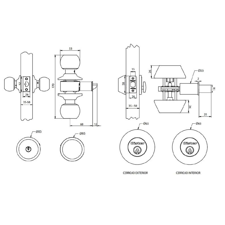 Kit Oister Cerradura Cilíndrica Acceso + Cerrojo Tubular Llave-Llave - Plata-2