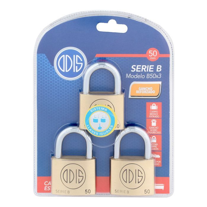 Pack 3 Candados Odis B50 50mm - Llaves Iguales-1
