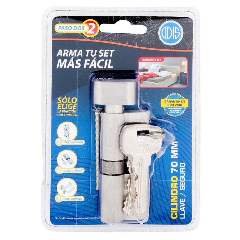 Cilindro Odis Llave-Seguro 70mm - Niquél Satinado-6