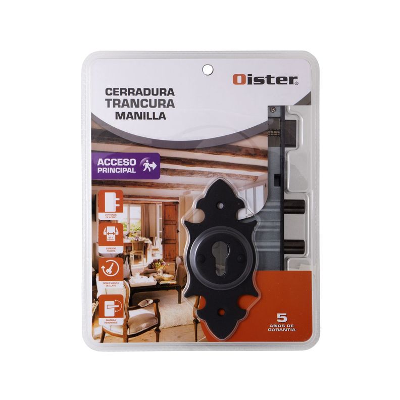 Cerradura Embutir Con Placa Oister Trancura Manilla Acceso - Negro-1