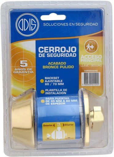 Cerrojo Cilindrico Odis 501 Llave-Seguro - Bronce Pulido-4