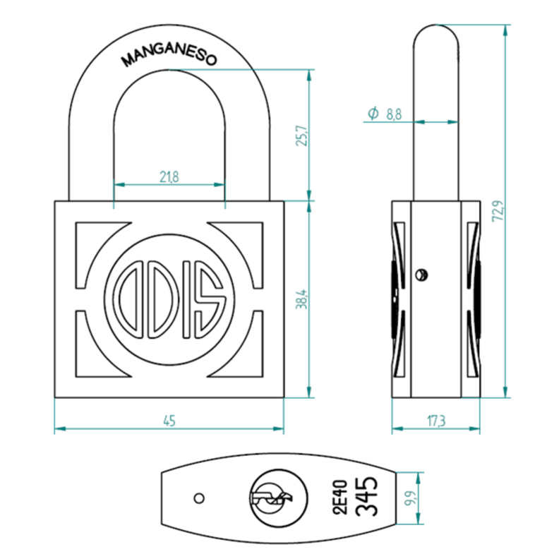 Candado Odis 345 45mm - Bronce Forjado-2