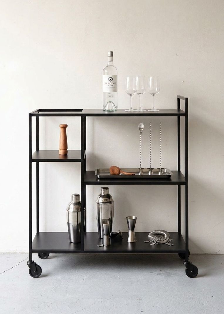 Carro Organizador Bar Bud Metalico Negro 78x40x85 Hecho a mano Negro Mate 0