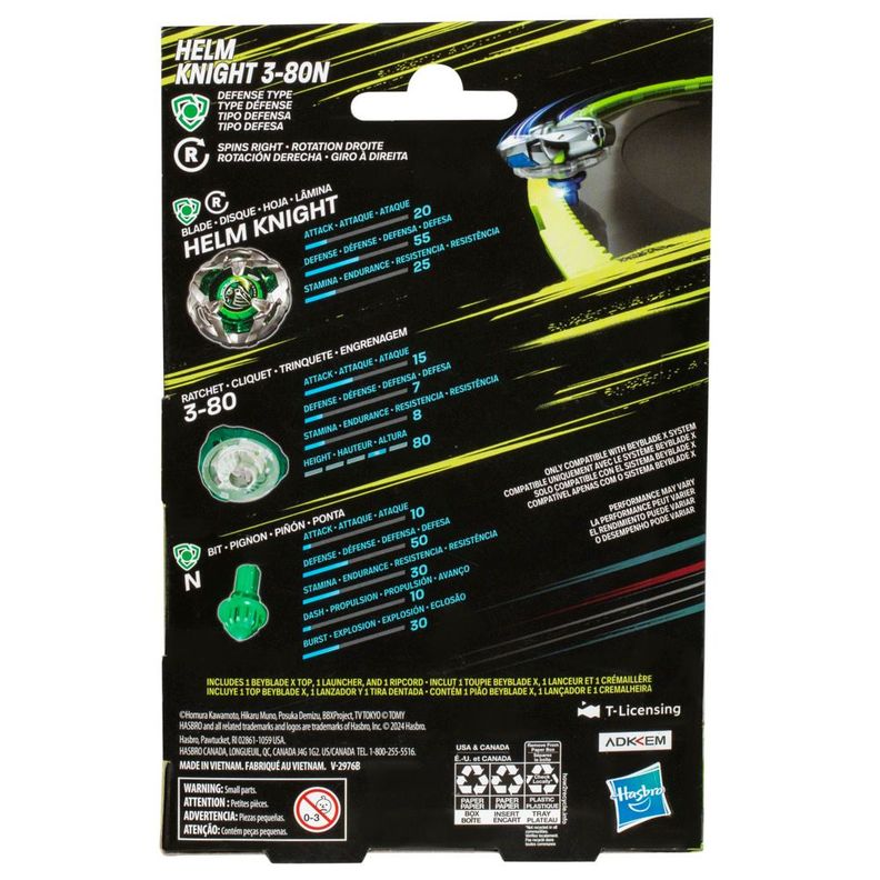 Trompo Beyblade X Kit Inicial Helm Knight 3-80N-3