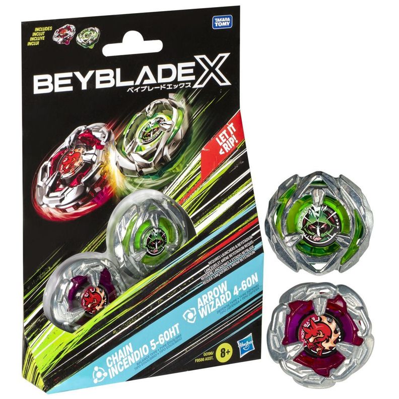 Trompo Beyblade X Chain Incendio 5-60HT y Arrow Wizard 4-60N-2