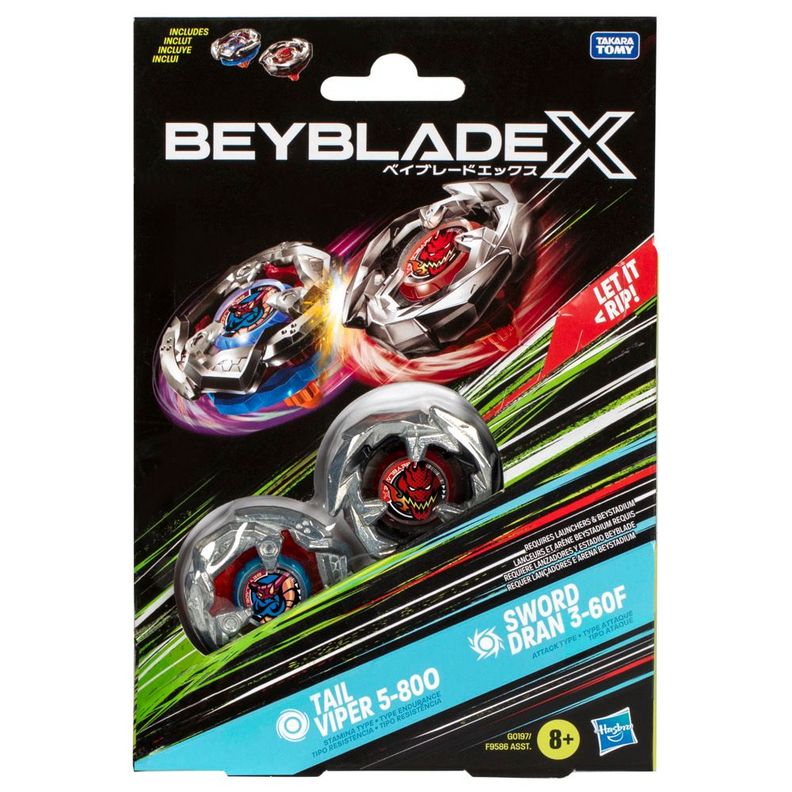 Trompo Beyblade X Tail Viper 5-80O y Sword Dran 3-60F-0